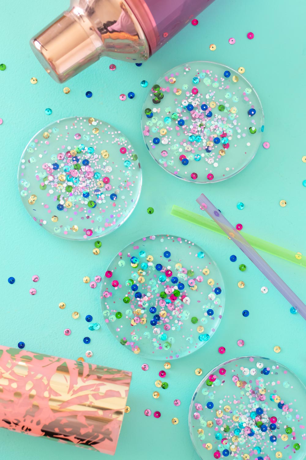 Confetti Resin Coasters, an easy project that fits into a single afternoon and an easy one to make again