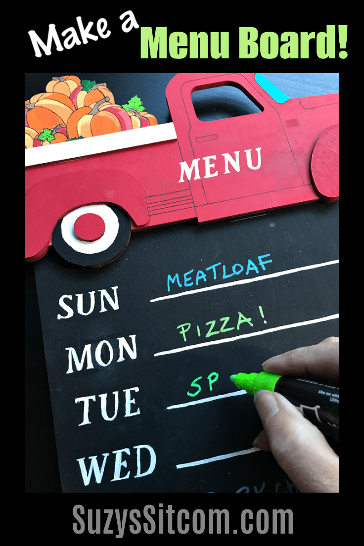 Homemade gift for mom, framed kitchen menu board with the week written out in chalk hanging on a wall