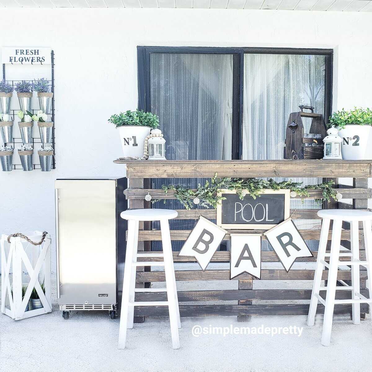 DIY Poolside Bar with Wood Slats, a backyard project idea, and a great fix using stuff you already have on a shelf