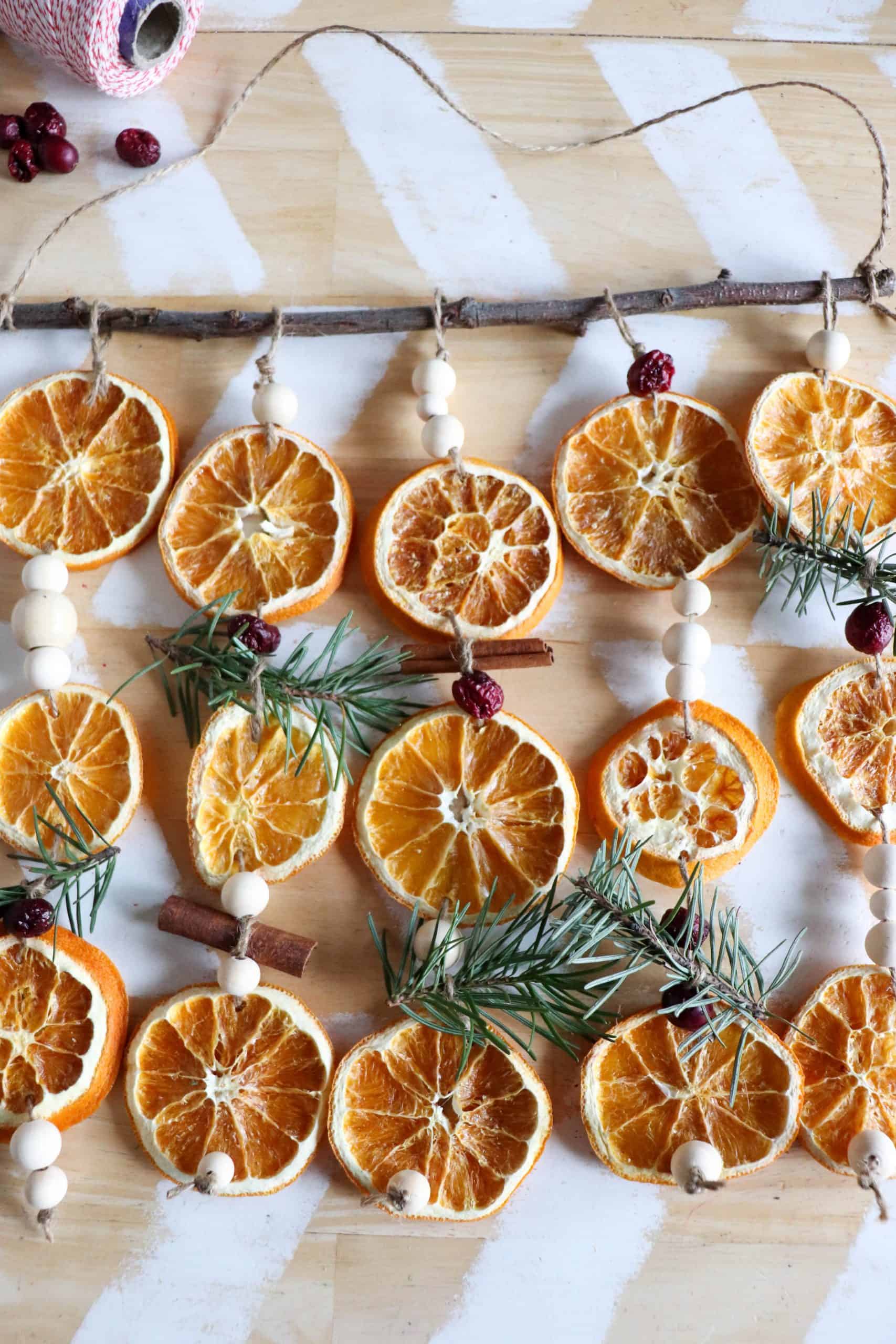 Dried Orange and Rosemary Garland, a botanical home accent, budget friendly using stuff already sitting in a bin
