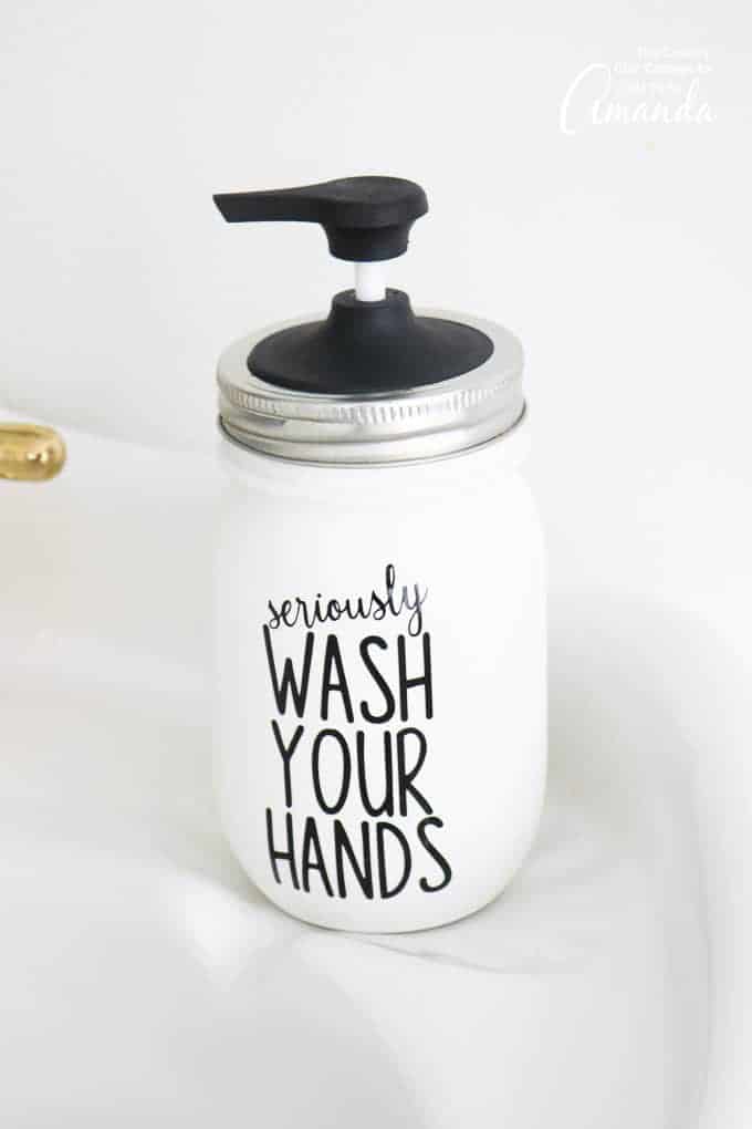 Mason Jar Soap Dispenser With a Vinyl Decal Mason Jar Soap Dispenser With a Vinyl Decal, a diy soap dispenser idea, a simple upgrade that adds real character to a room