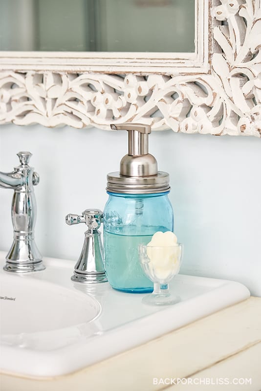 Blue Mason Jar Foaming Soap Dispenser Blue Mason Jar Foaming Soap Dispenser, a handmade touch that beats a store bought version and easy enough to repeat