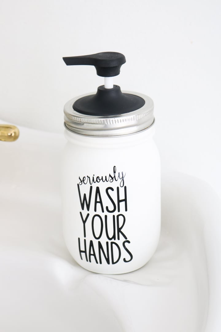 Wash Your Hands Mason Jar Soap Dispenser Wash Your Hands Mason Jar Soap Dispenser, a diy soap dispenser idea, a budget friendly way to personalize a space