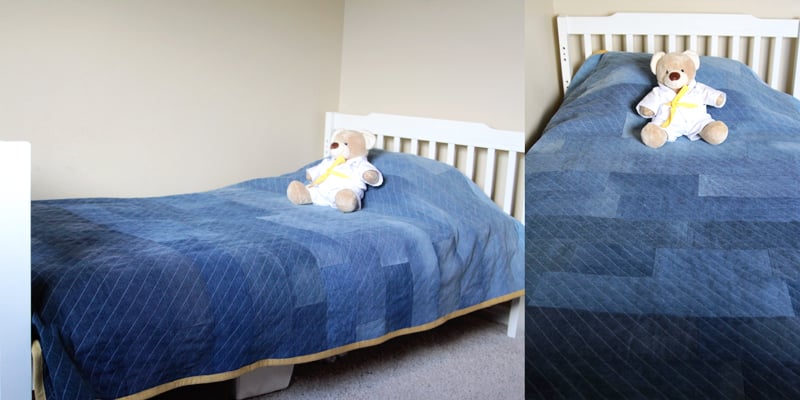 Modern Denim Quilt Makeover Idea Modern Denim Quilt, gentle on the wallet and the schedule and a great fix using stuff you already have on a shelf