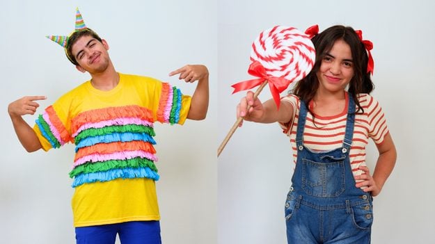Last minute DIY Halloween costumes - pinata and candy couples costume, an easy step-by-step tutorial for two