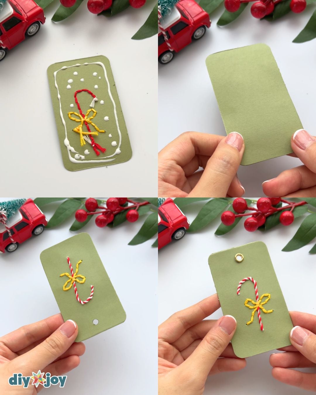 Embroidered gift tags for beginners - gluing cardstock to the back, punching a hole and adding an eyelet