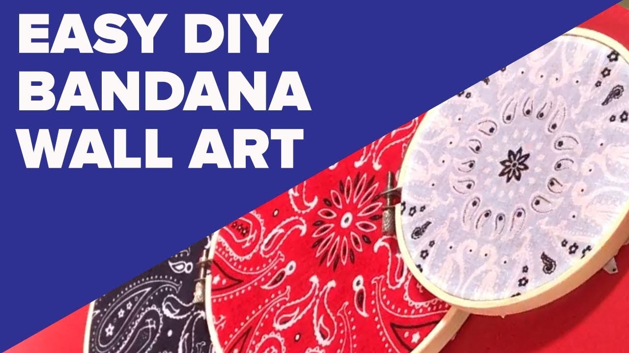 Easy DIY Bandana Wall Art | Embroidery Hoop Decor Easy DIY bandana wall art, navy, red and white paisley bandanas stretched tight in wooden embroidery hoops