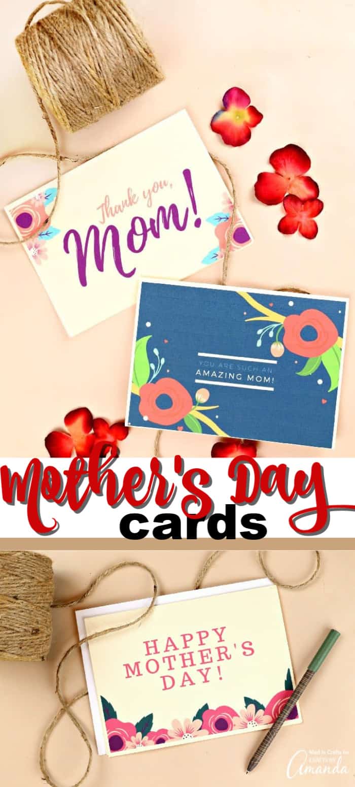 Free Printable Floral Mother's Day Cards Three printable floral Mother's Day cards reading Thank you Mom, Amazing Mom and Happy Mother's Day with red-pink flowers