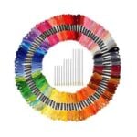 Embroidery thread skeins in many colors with needles, the set used for stitching paper gift tags