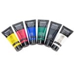 Acrylic Paint Set for Christmas Crafts Acrylic paint set used to paint the red, green and white pennants for a toilet paper roll Christmas banner craft project